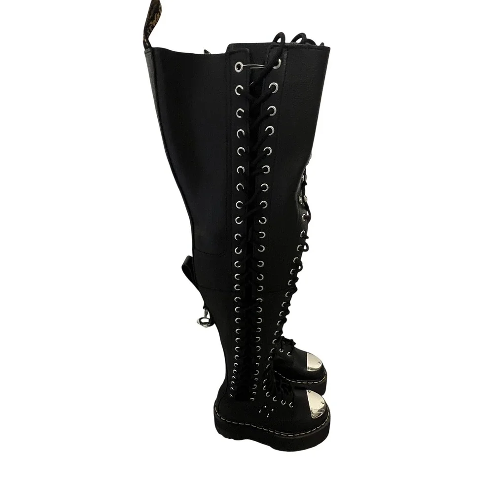 Dr. Martens 28-Eye Extreme Max Boots Women's Size 5 Black Leather Over-The-Knee